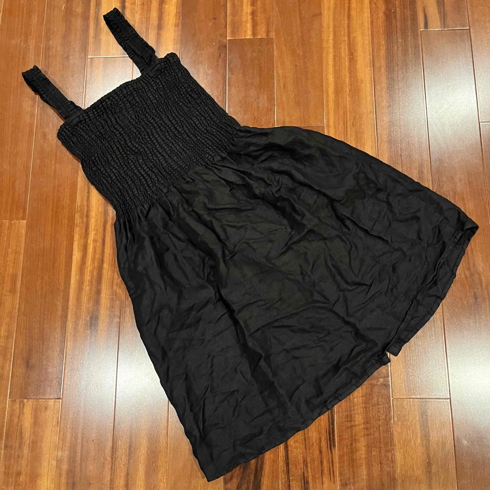 Chaser Black Linen Blend Dress Button Front Sleeveless Smock Bodice Size Medium - Picture 3 of 7